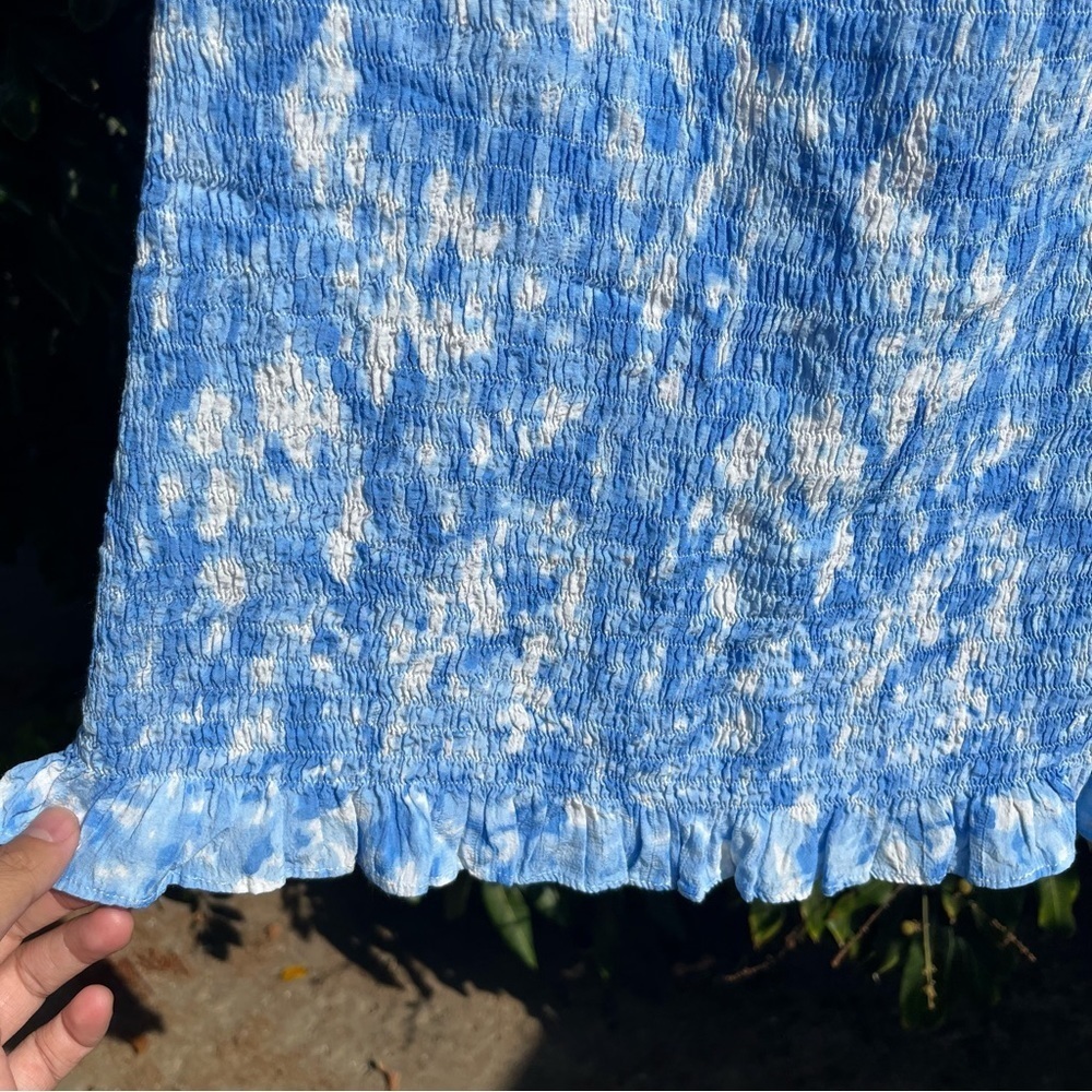 FAITHFULL THE BRAND blues watercolor abstract floral ruched puff sleeve mini - Picture 4 of 7